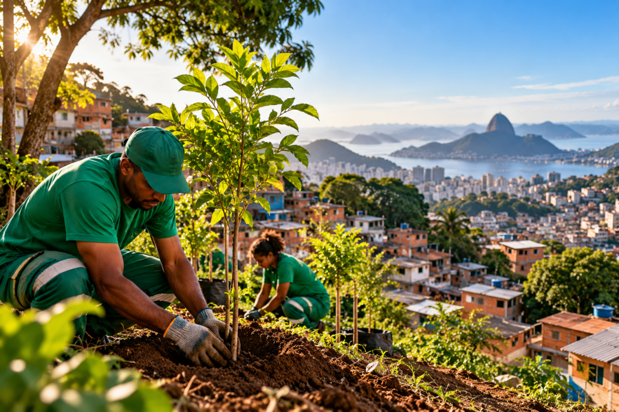 Plantio verde com vista para a cidade